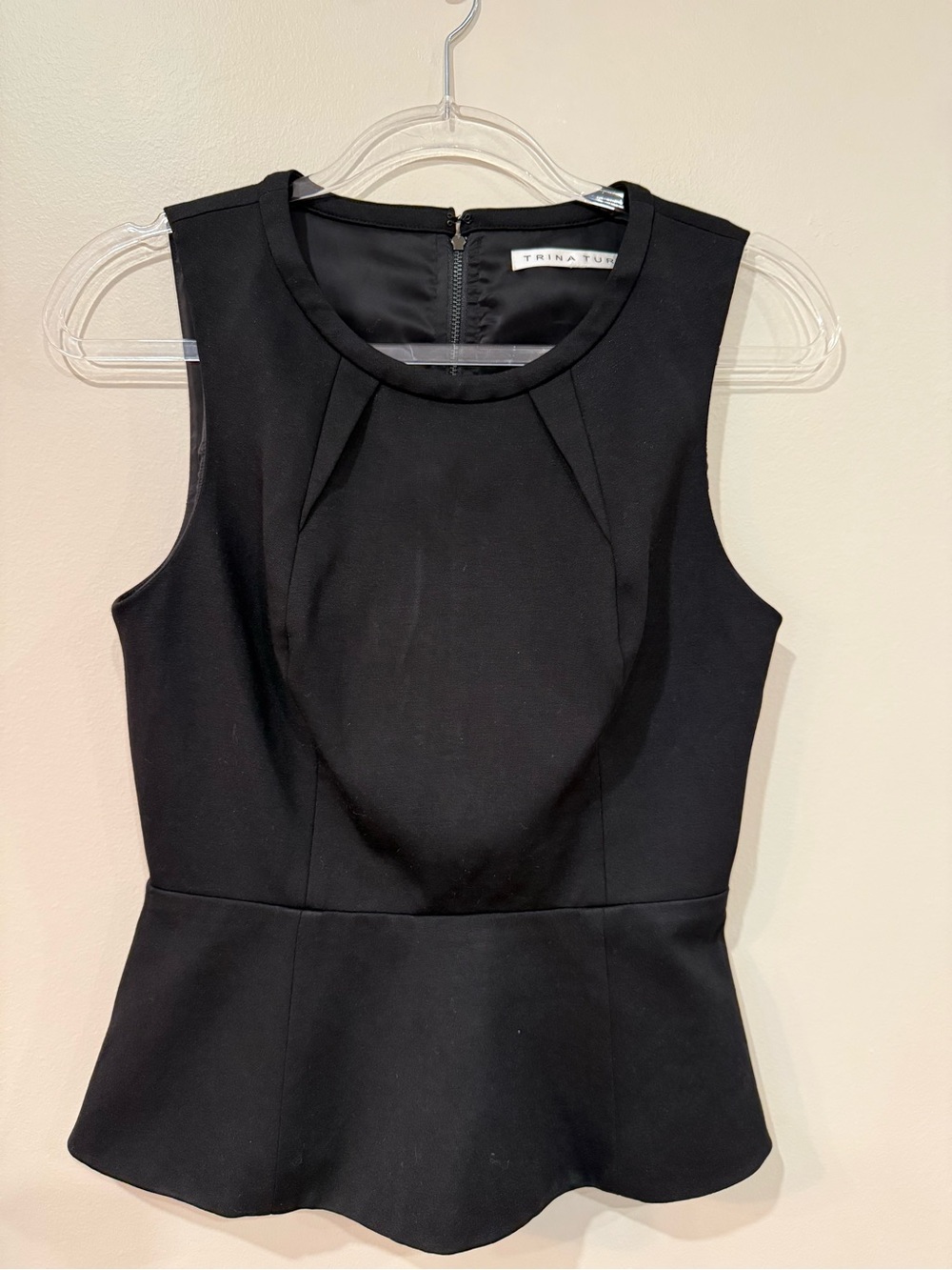 Trina Turk Black Sleeveless Structured Ponte Knit Peplum Top - Fits Small / XS